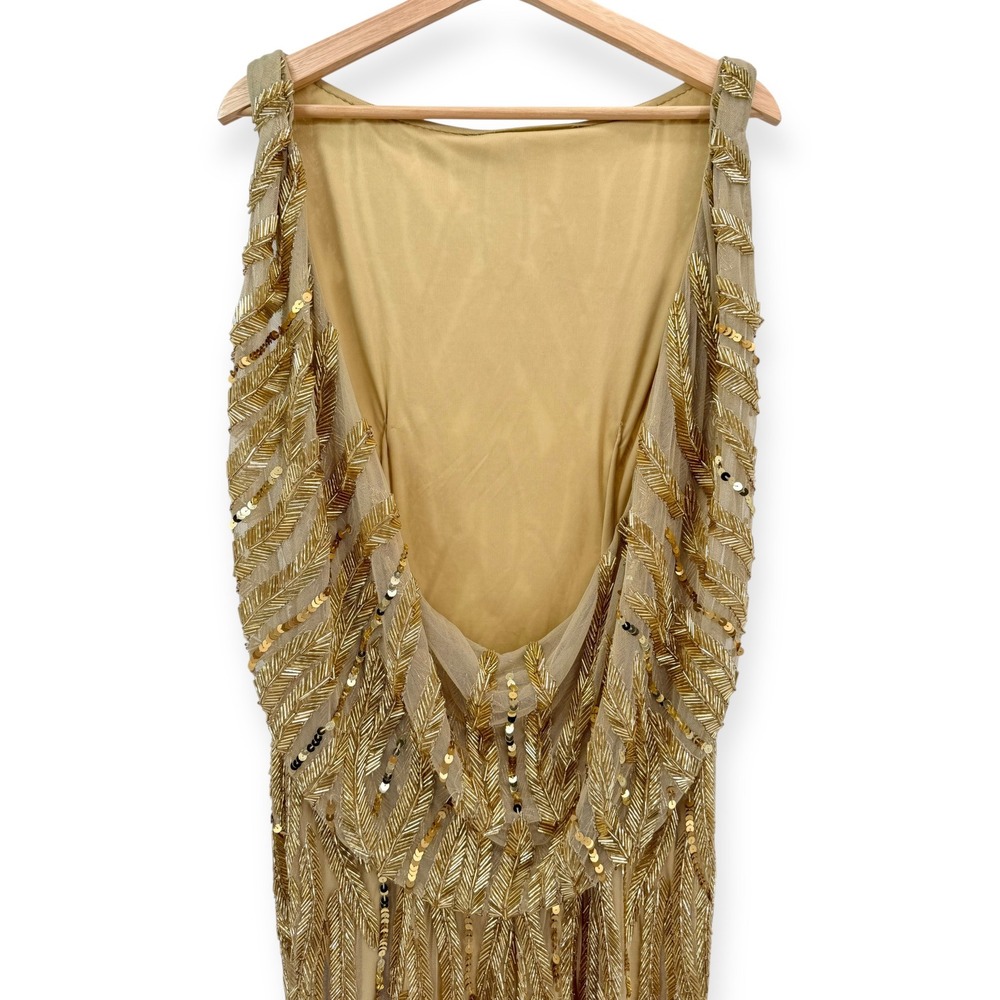 NWT Mac Duggal Gold High Neck Sleeveless‎ Embellished Gown $798 - Size 8 - Picture 11 of 11